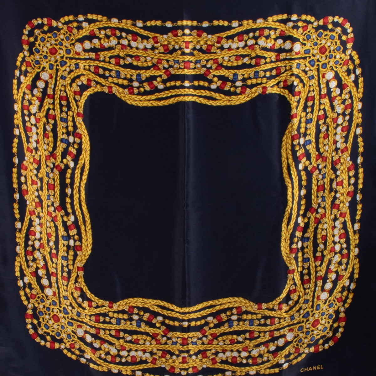 Shop 100% authentic second-hand Chanel Blue Jewel Chain Silk Scarf on Labellov.com