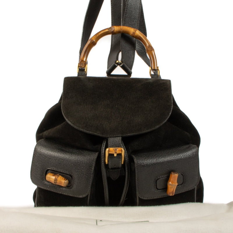 Shop 100% authentic second-hand Gucci Black Suede Bamboo Backpack on Labellov.com