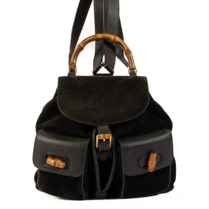 Shop 100% authentic second-hand Gucci Black Suede Bamboo Backpack on Labellov.com