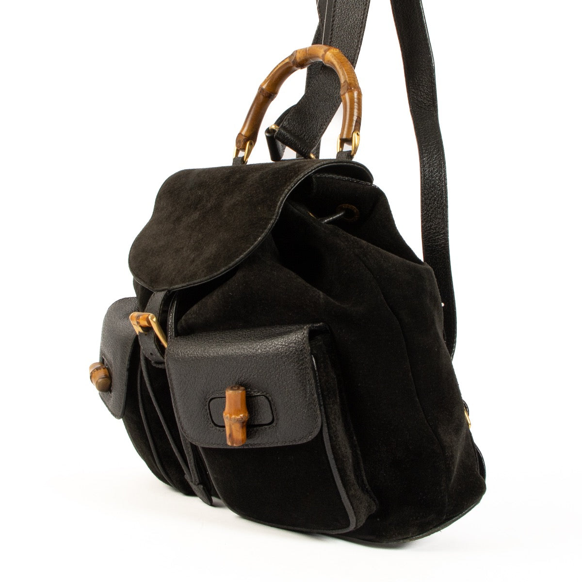 Shop 100% authentic second-hand Gucci Black Suede Bamboo Backpack on Labellov.com