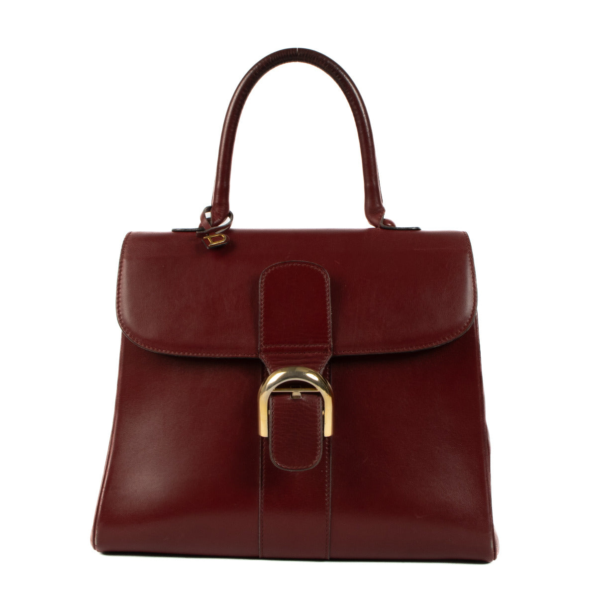 Delvaux Burgundy Box Calf Leather Brillant MM Top Handle for the best price at Labellov secondhand luxury