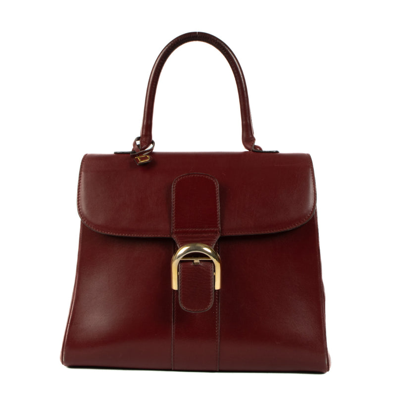Delvaux Burgundy Box Calf Leather Brillant MM Top Handle for the best price at Labellov secondhand luxury