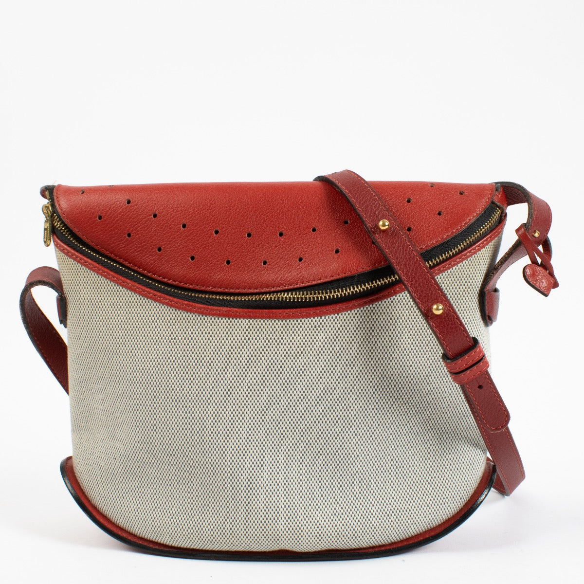 LL11343 Delvaux Canvas Red Leather Shoulder Bag