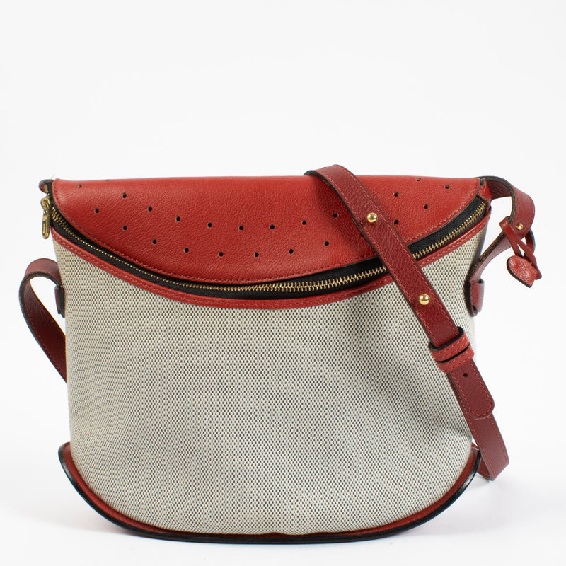 LL11343 Delvaux Canvas Red Leather Shoulder Bag
