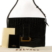 Delvaux Black Crocodile Leather Poirier Shoulder Bag
