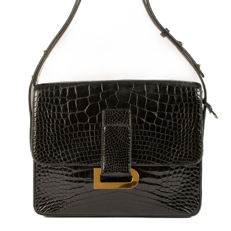 Delvaux Black Crocodile Leather Poirier Shoulder Bag