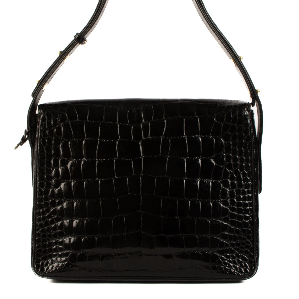 Shop safe online at Labellov in Antwerp, Brussels and Knokke this 100% authentic second hand Delvaux Black Crocodile Leather Poirier Shoulder Bag