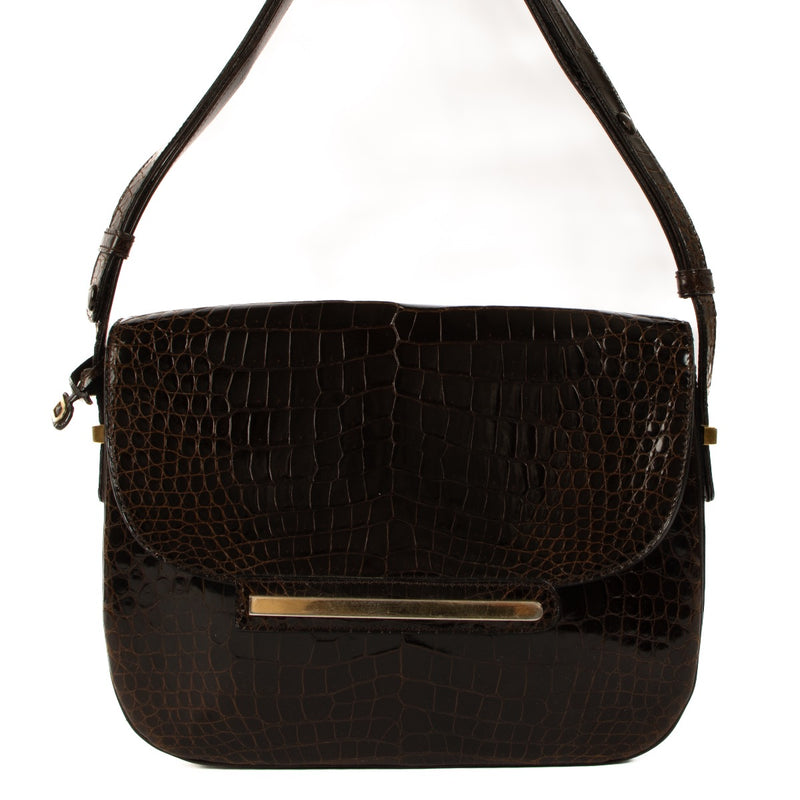 Buy real authentic Delvaux Brown Crocodile Vintage Shoulder Bag safe online at labellov.com