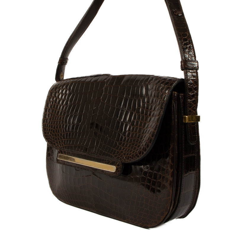 Buy real authentic Delvaux Brown Crocodile Vintage Shoulder Bag safe online at labellov.com