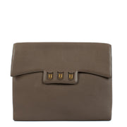 Delvaux Taupe Leather A4 Fold Clutch Bag
