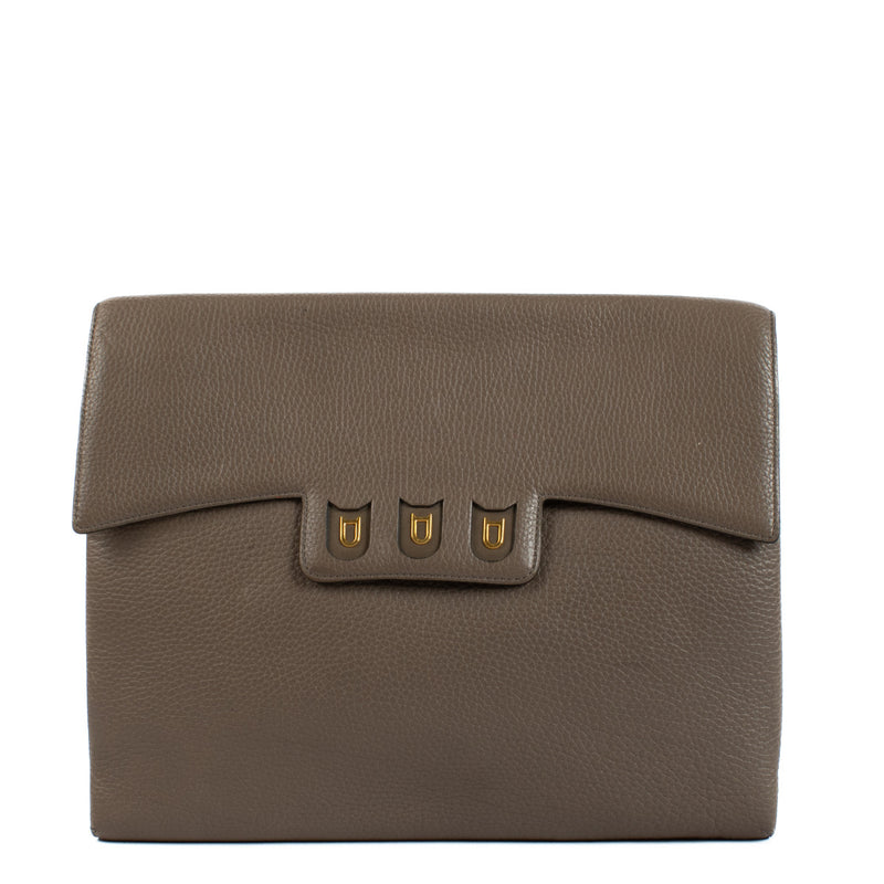 Delvaux Taupe Leather A4 Fold Clutch Bag