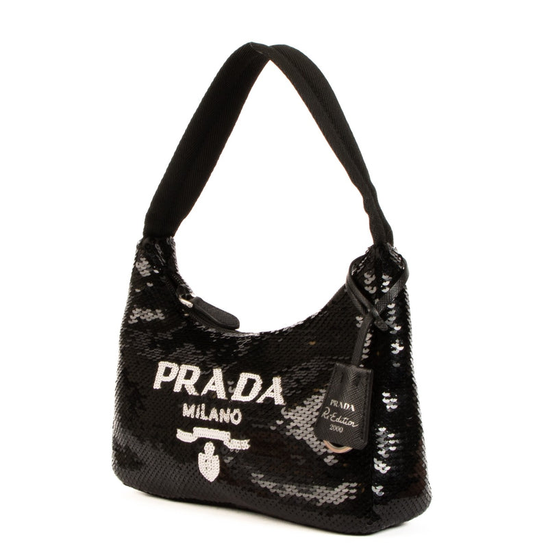 Prada Black Sequined Re-Edition 2000 Mini Bag