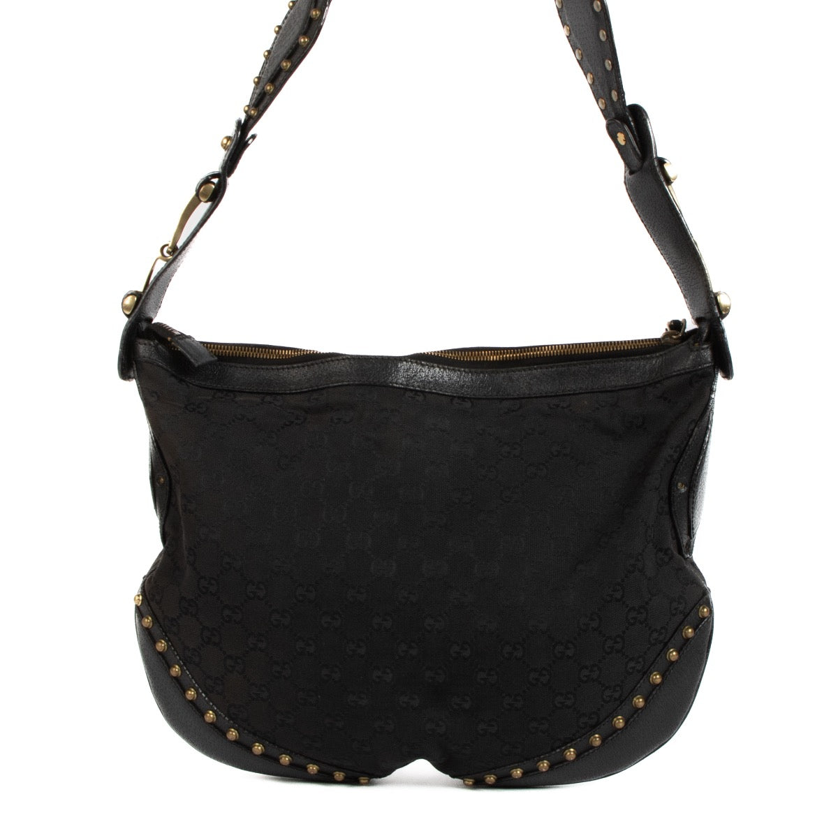 shop 100% authentic second hand Gucci Black GG Canvas Studded Pelham Small Hobo Bag on Labellov.com
