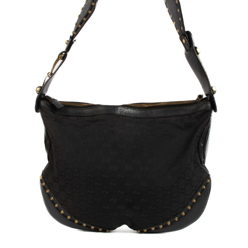 shop 100% authentic second hand Gucci Black GG Canvas Studded Pelham Small Hobo Bag on Labellov.com