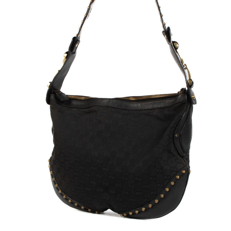 shop 100% authentic second hand Gucci Black GG Canvas Studded Pelham Small Hobo Bag on Labellov.com