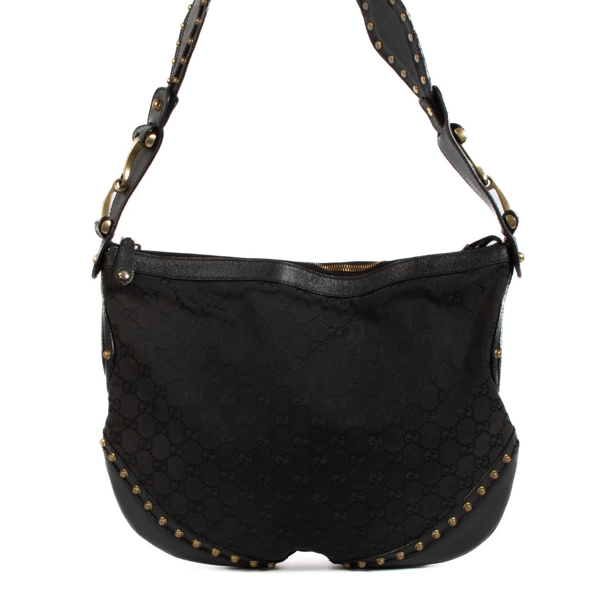 shop 100% authentic second hand Gucci Black GG Canvas Studded Pelham Small Hobo Bag on Labellov.com