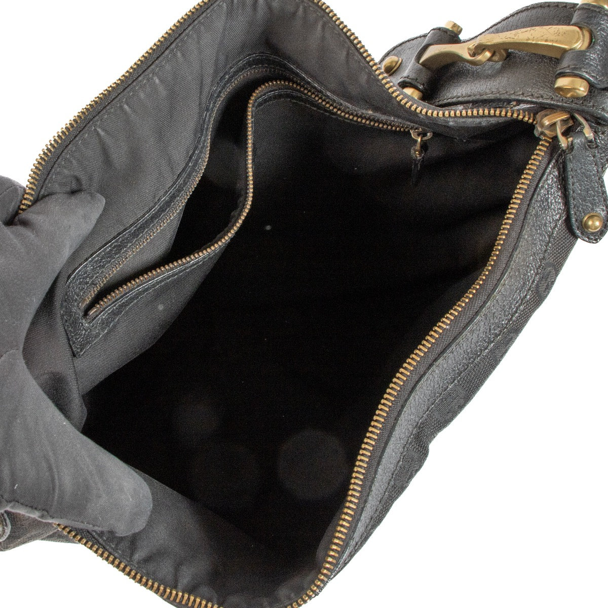 shop 100% authentic second hand Gucci Black GG Canvas Studded Pelham Small Hobo Bag on Labellov.com