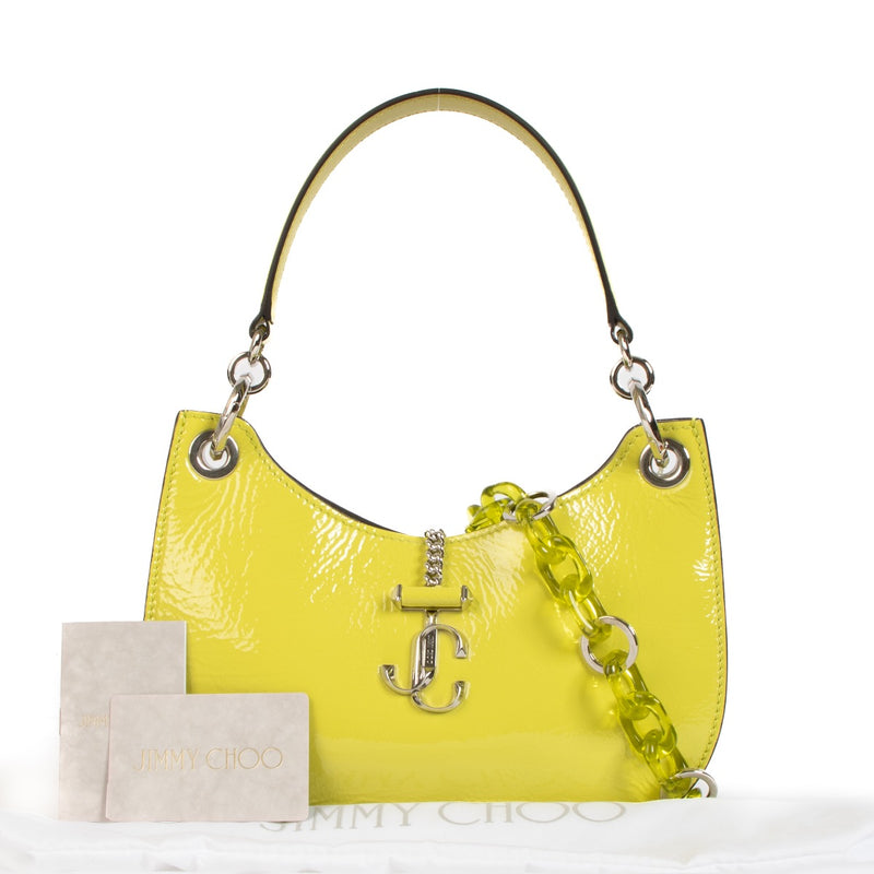 shop 100% authentic second hand Jimmy Choo Lime Patent Textured Leather Varenne Small Hobo Bag on Labellov.com
