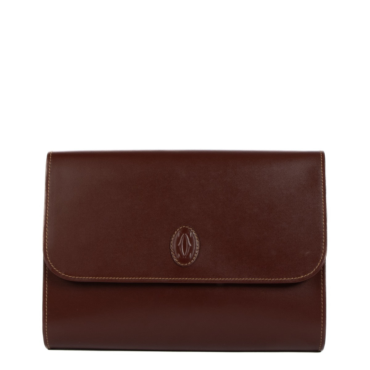 Buy real authentic Must De Cartier Burgundy Leather Clutch safe online at Labellov.com or in Brussels, Knokke and Antwerp