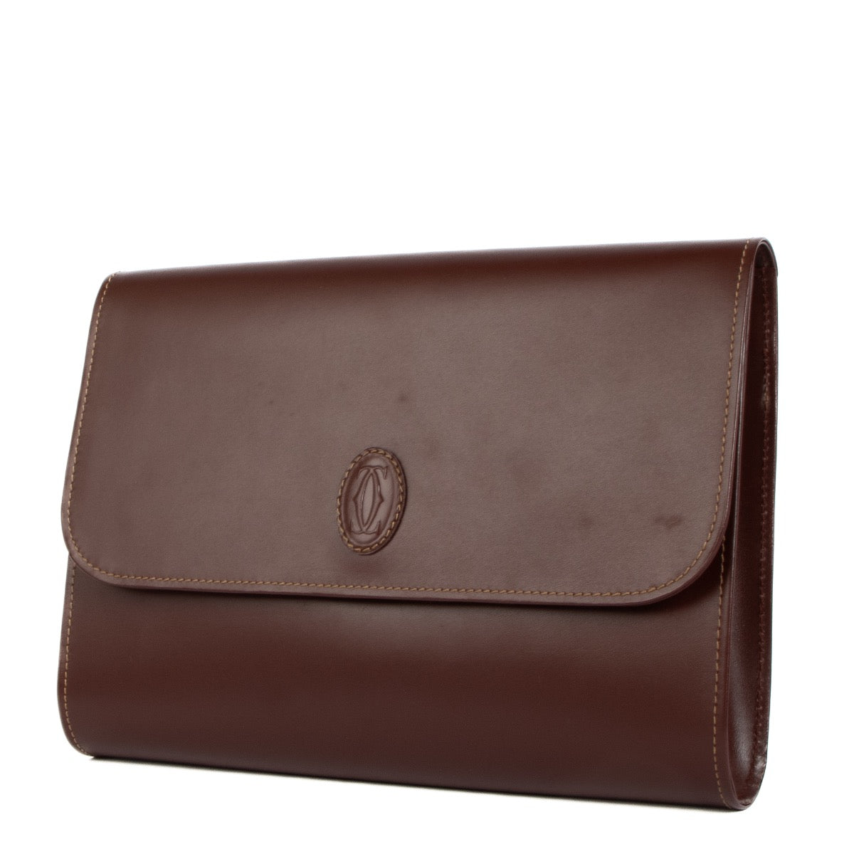 Buy real authentic Must De Cartier Burgundy Leather Clutch safe online at Labellov.com or in Brussels, Knokke and Antwerp