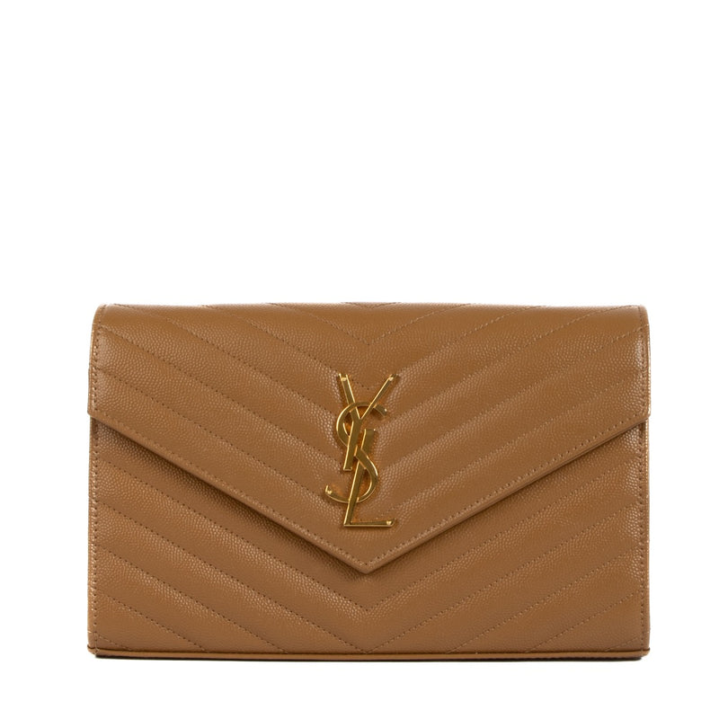 Buy real authentic Saint Laurent Cognac Cassandre Chain Wallet in very good condition at Labellov.com or in Brussels, Knokke and Brussels