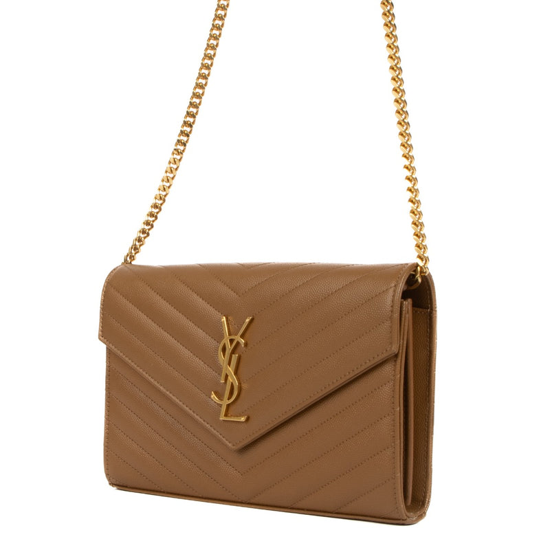 Buy real authentic Saint Laurent Cognac Cassandre Chain Wallet in very good condition at Labellov.com or in Brussels, Knokke and Brussels