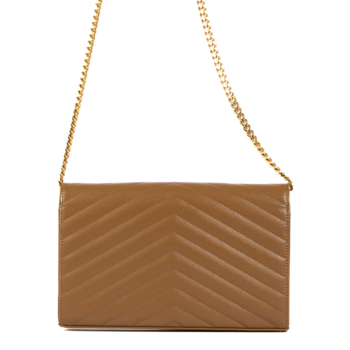 Buy real authentic Saint Laurent Cognac Cassandre Chain Wallet in very good condition at Labellov.com or in Brussels, Knokke and Brussels