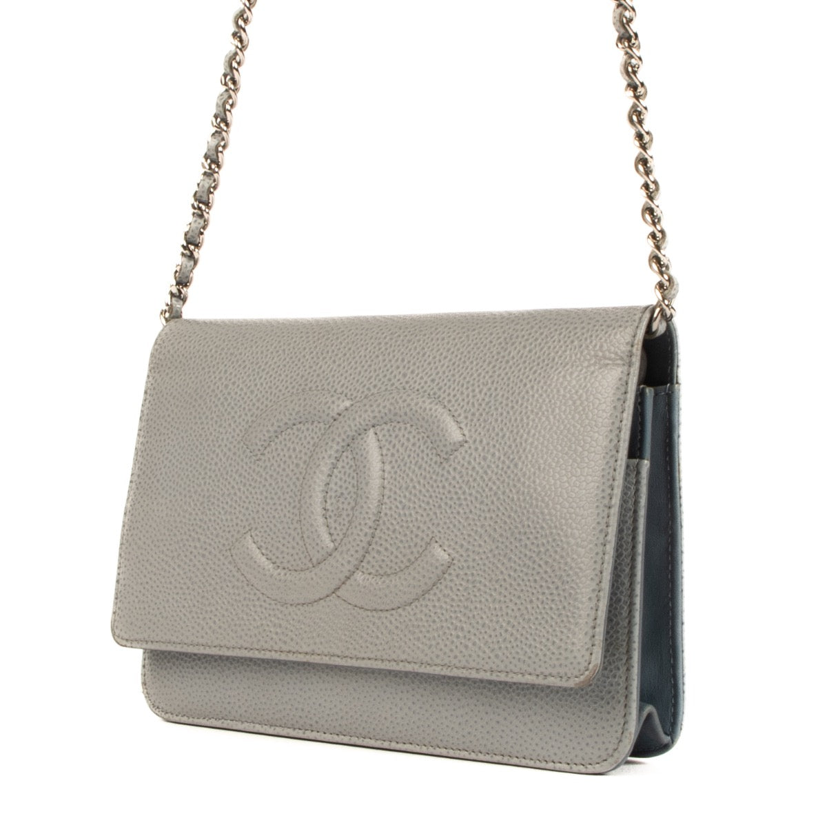 Shop 100% authentic second-hand Chanel Light Blue Caviar Timeless Wallet On Chain on Labellov.com