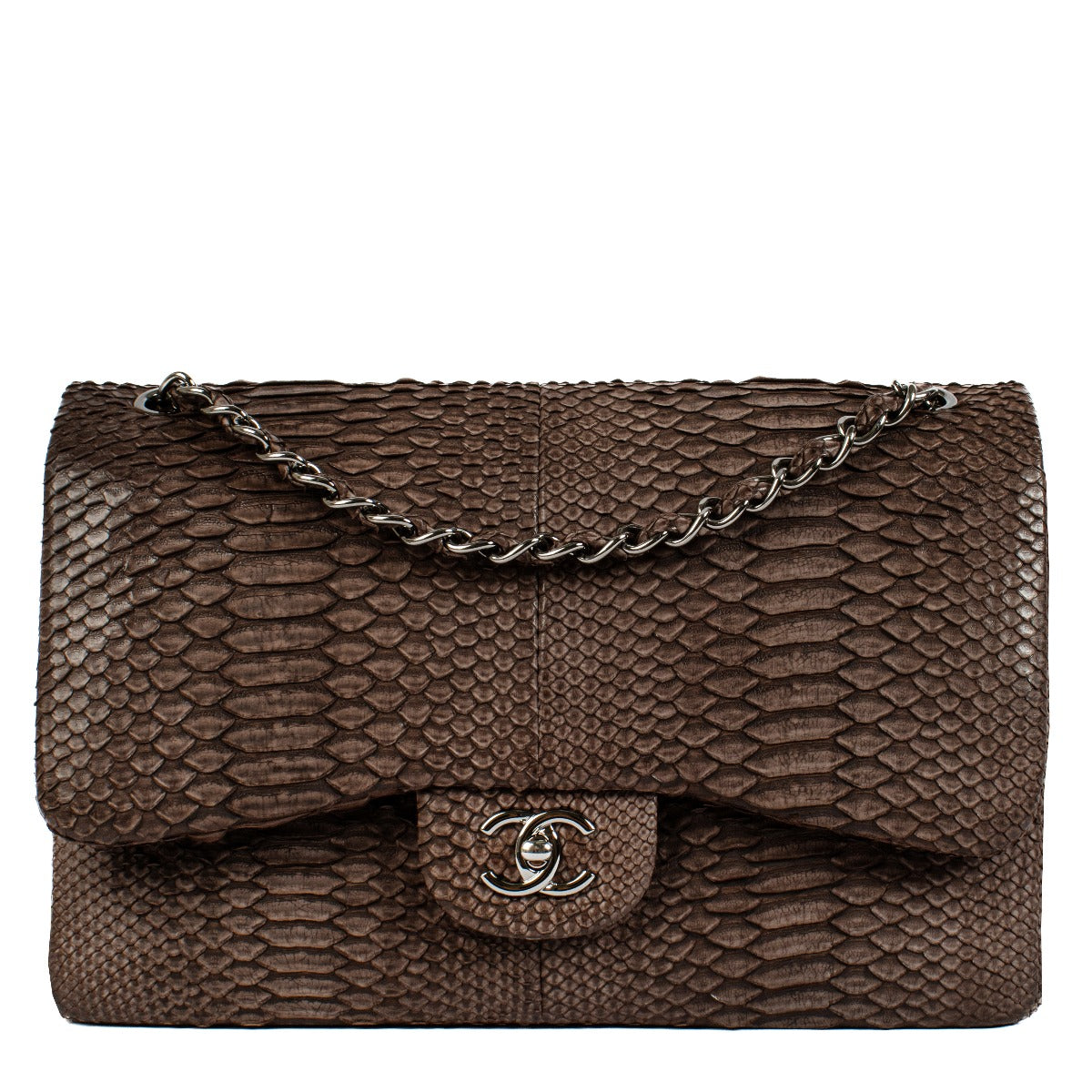 Chanel Taupe Python Large Classic Flap Bag – Labellov