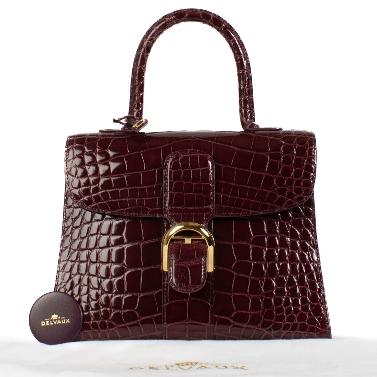 Delvaux Rosewood Shiny Alligator Brillant MM Bag
