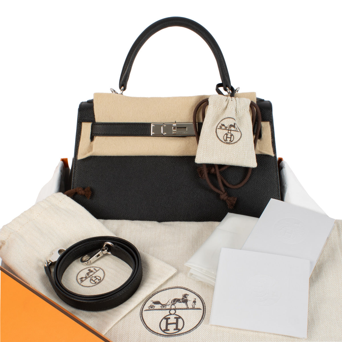 Shop Hermès Kelly 28 Black Epsom PHW bag online at Labellov