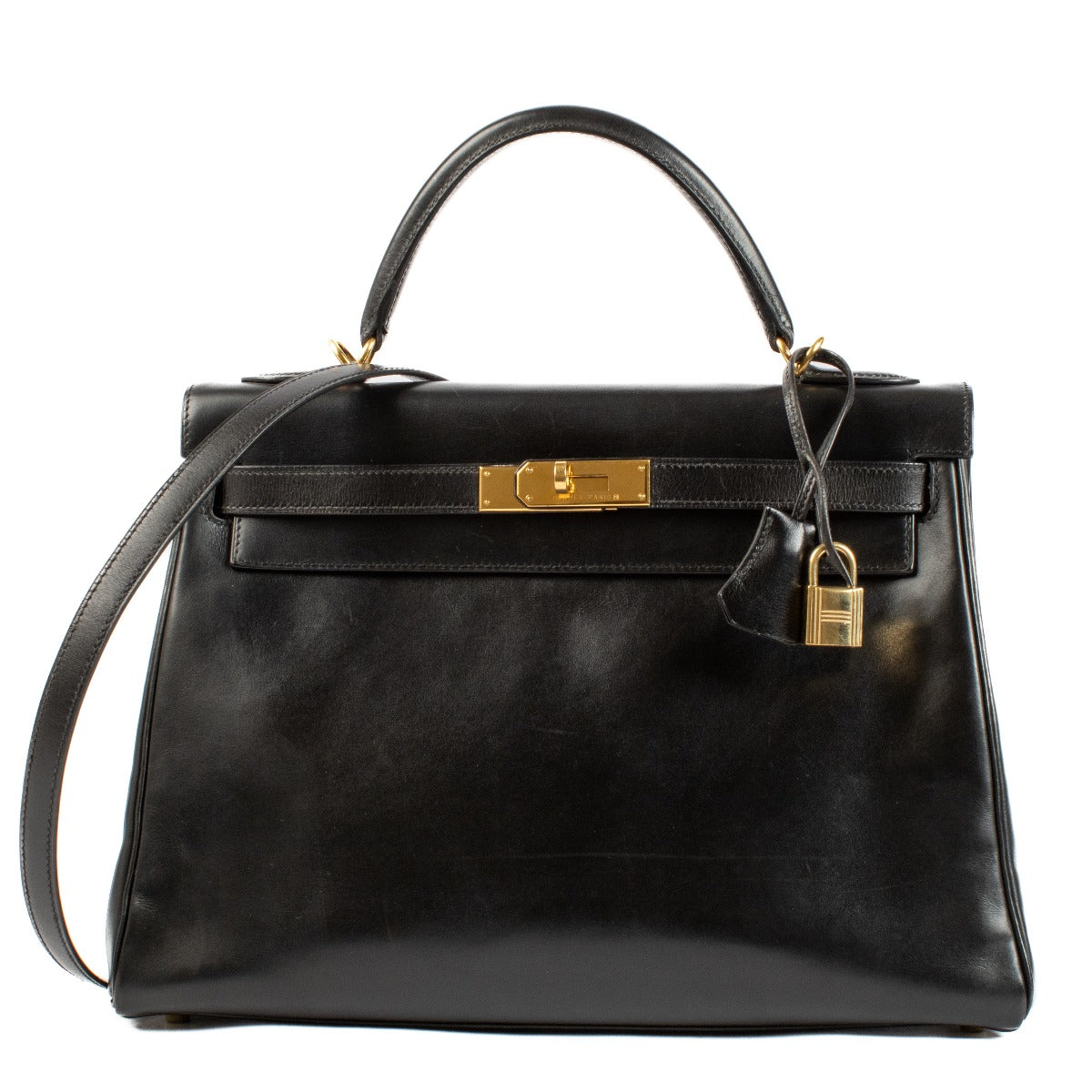 2000s vintage seconde main designer Hermès Kelly II Retourne 32 Veau Box Noir GHW sur www.labellov.com