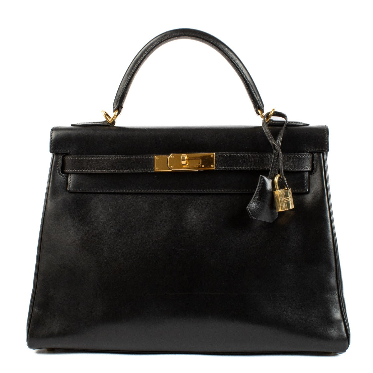 Authentic 2000s vintage second hand luxury designer Hermès Kelly 32 Black Box GHW on www.labellov.com
