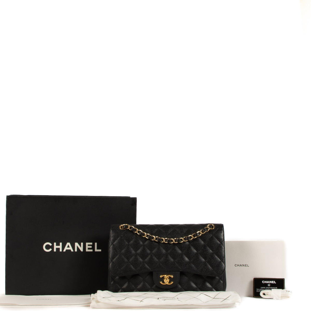 Bent u op zoek naar een authentieke Chanel Black Caviar Leather Large Classic Flap Bag? Koop bij de beste en meest betrouwbare bron in Knokke: Labellov.