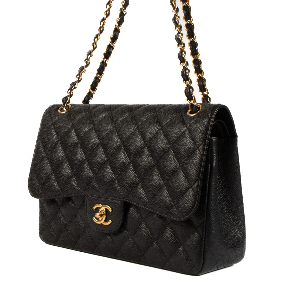 Full set brand new Chanel Black Caviar Leather Large Classic Flap Bag for the best price at Labellov