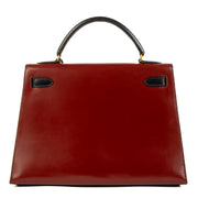 Vintage authentic second hand Hermès 1992 Kelly Sellier 32 Rouge Vif/Vert Foncé/Bleu Indigo Veau Box on www.labellov.com