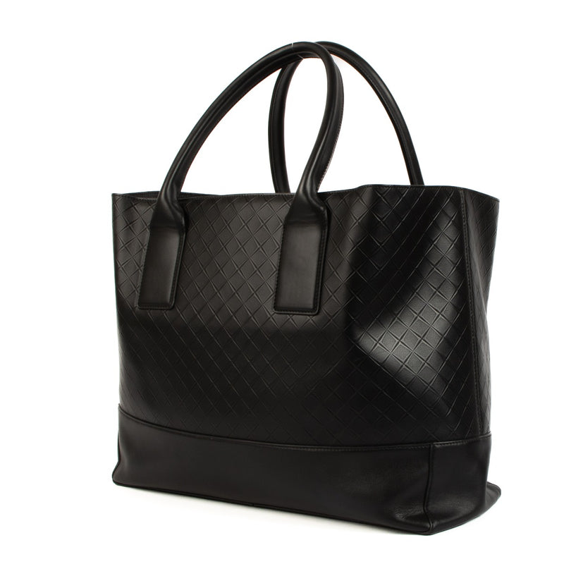 Bottega Veneta Black Embossed Leather Intarsio Tote Bag