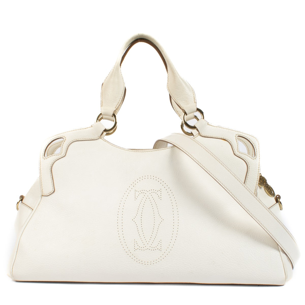 Shop safe online at Labellov in Antwerp, Brussels and Knokke this 100% authentic second hand Cartier White Leather Marcello Medium Shoulder bag