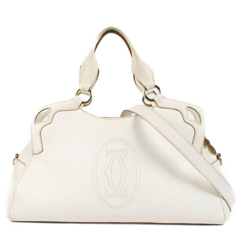 Shop safe online at Labellov in Antwerp, Brussels and Knokke this 100% authentic second hand Cartier White Leather Marcello Medium Shoulder bag