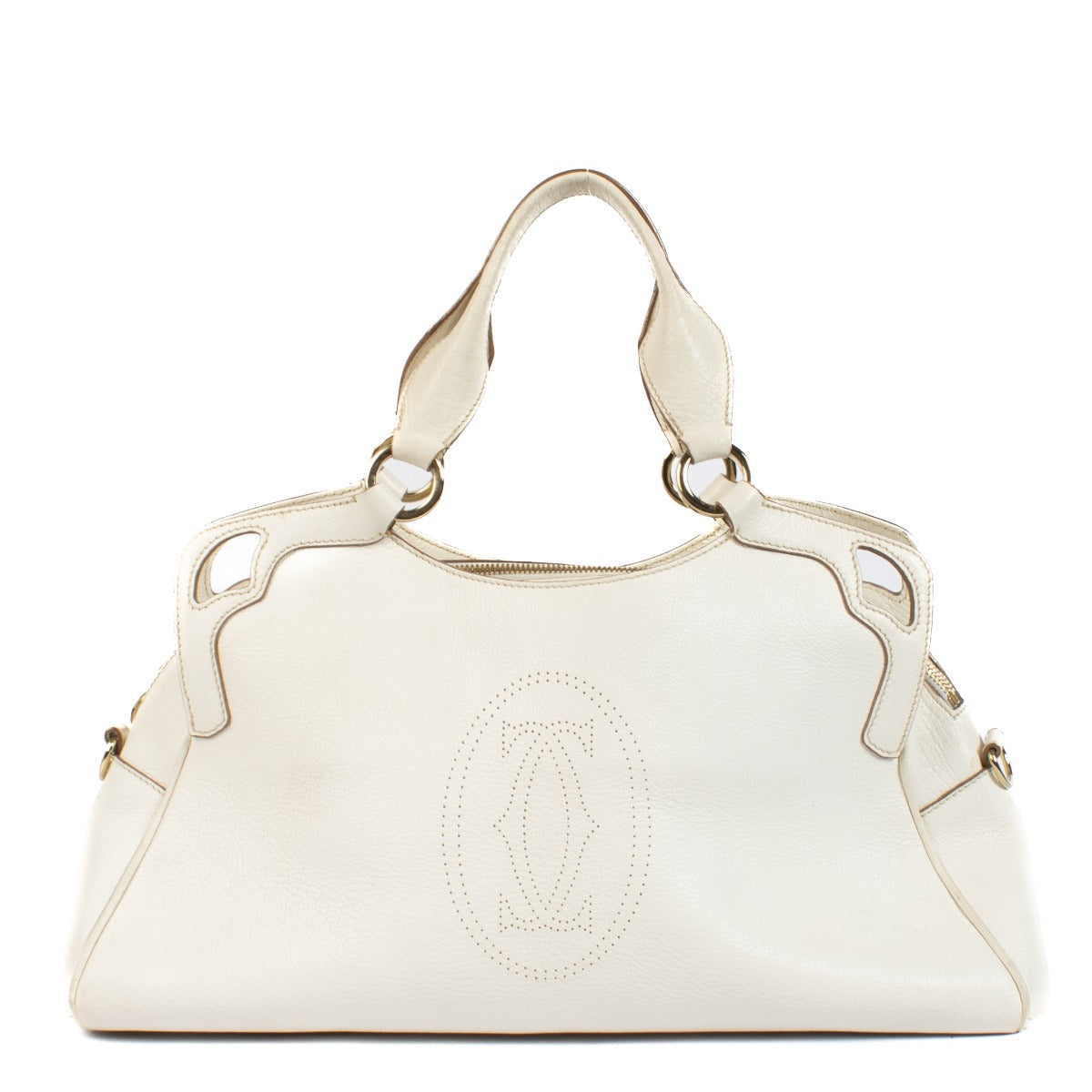 Shop safe online at Labellov in Antwerp, Brussels and Knokke this 100% authentic second hand Cartier White Leather Marcello Medium Shoulder bag