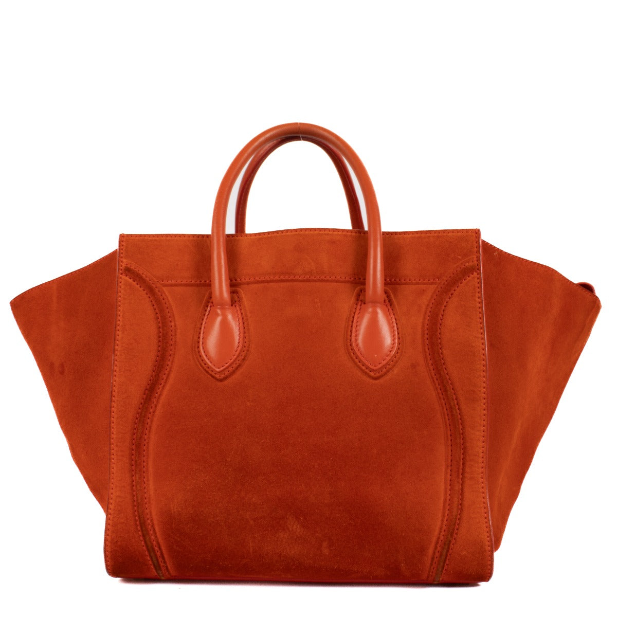 Shop safe online at Labellov in Antwerp, Brussels and Knokke this 100% authentic second hand Celine Orange Suede Luggage Phantom Medium Bag