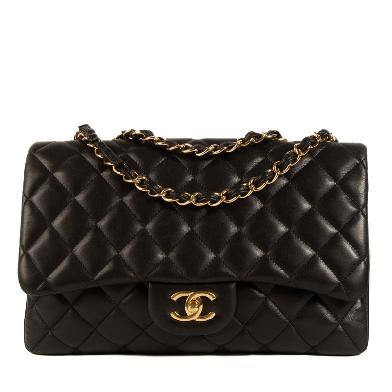 Chanel Black Lambskin Large Classic Single Flap Bag