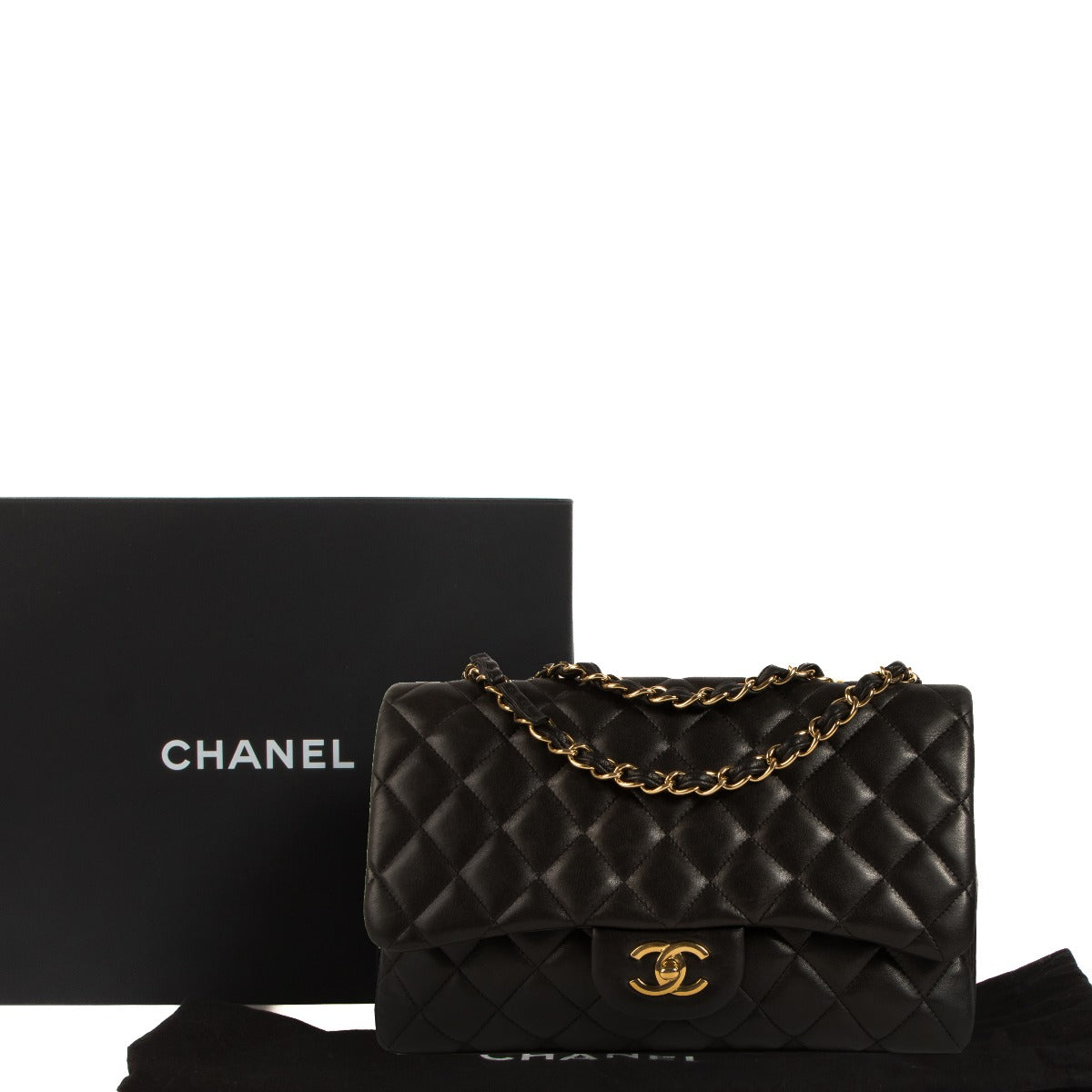 Authentic second hand Chanel Black Lambskin Large Classic Single Flap Bag on www.labellov.com