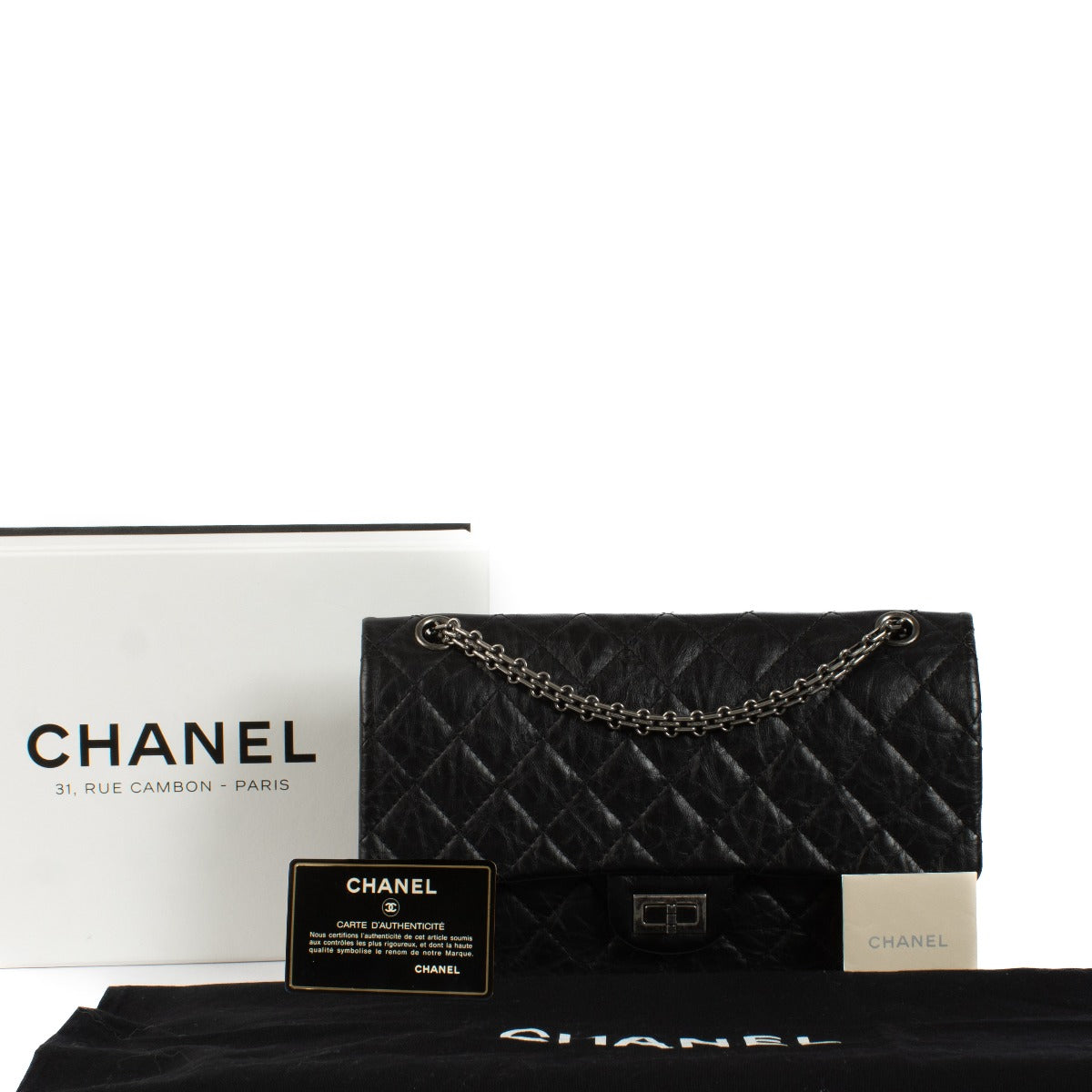 Chanel Black Aged Calfskin Large 2.55 Flap Bag