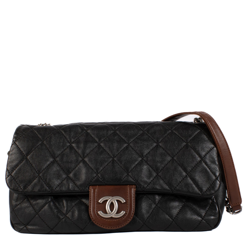 Chanel Bicolor Black and Brown Calfskin Flap Bag