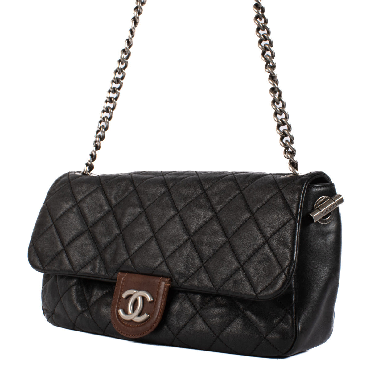 Chanel Bicolor Zwart en Bruin Kalfsleer Flap Tas