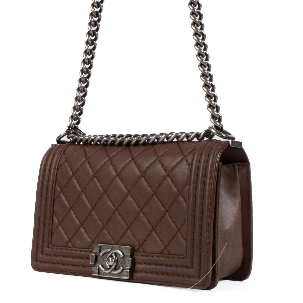 Authentic vintage Chanel Chestnut Calfskin Wild Stitch Medium Boy Bag on www.labellov.com