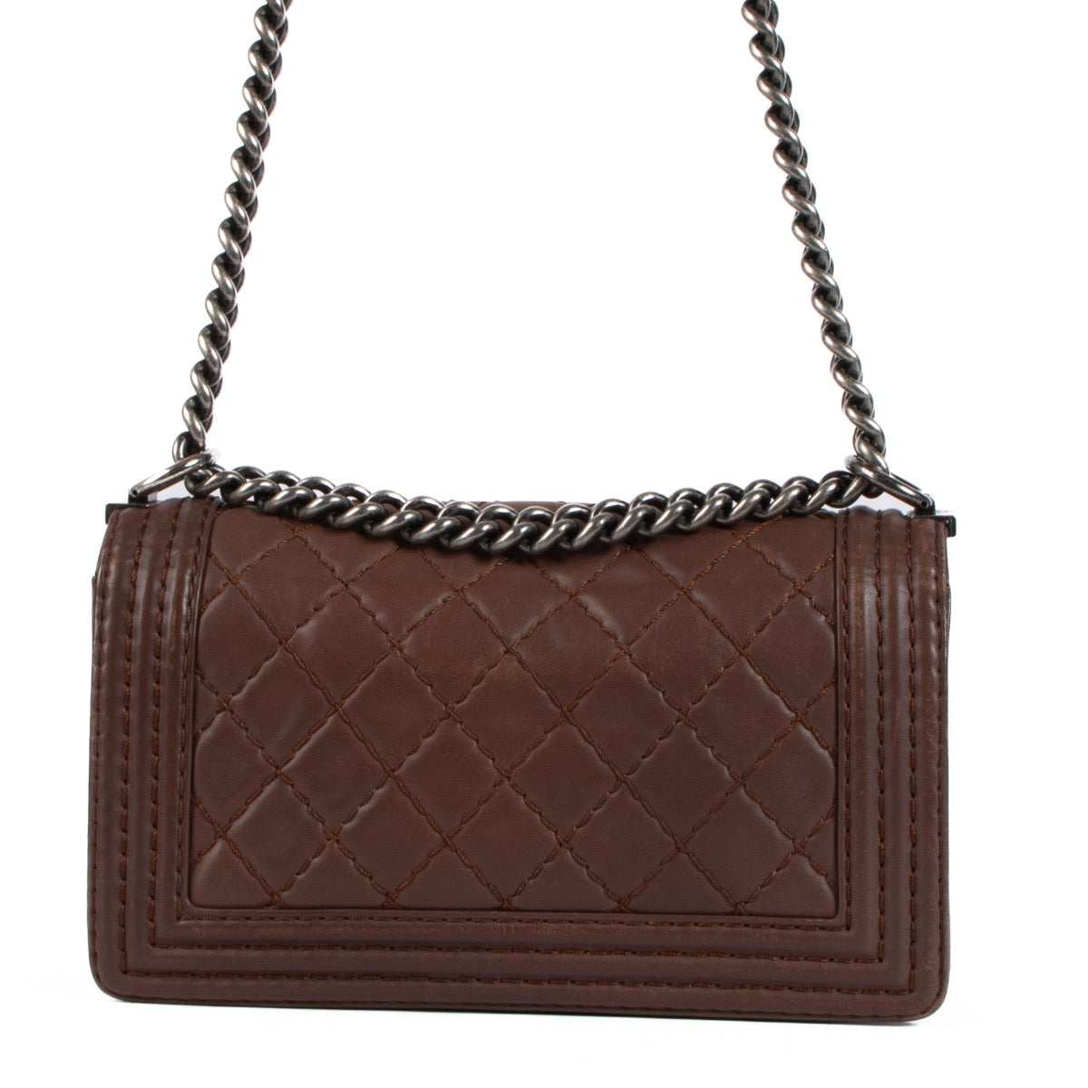 Authentic vintage Chanel Chestnut Calfskin Wild Stitch Medium Boy Bag on www.labellov.com