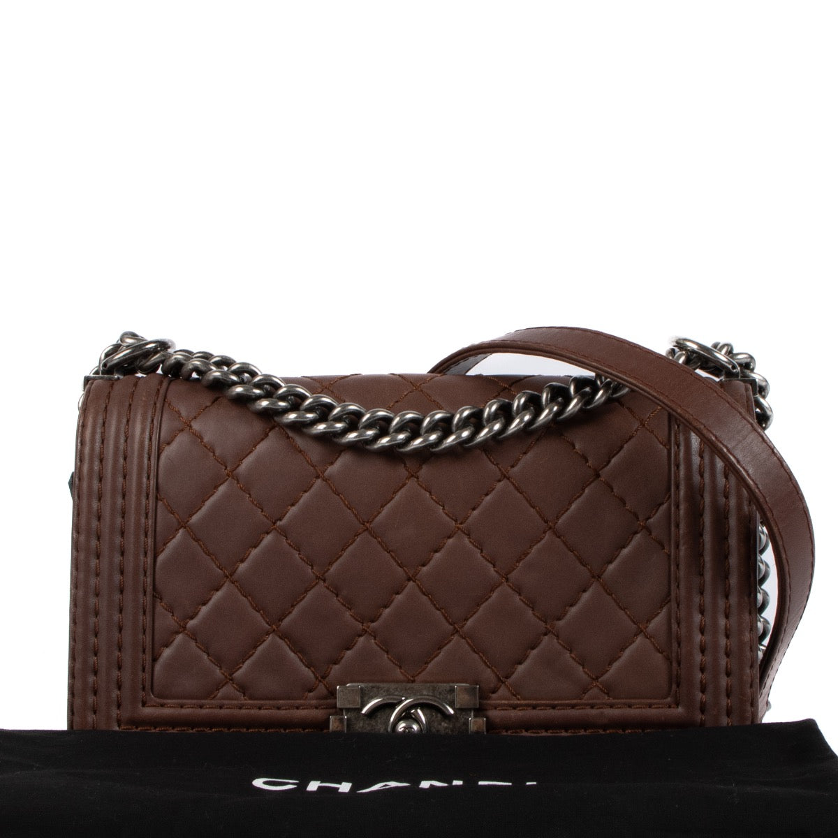 Authentic vintage Chanel Chestnut Calfskin Wild Stitch Medium Boy Bag on www.labellov.com