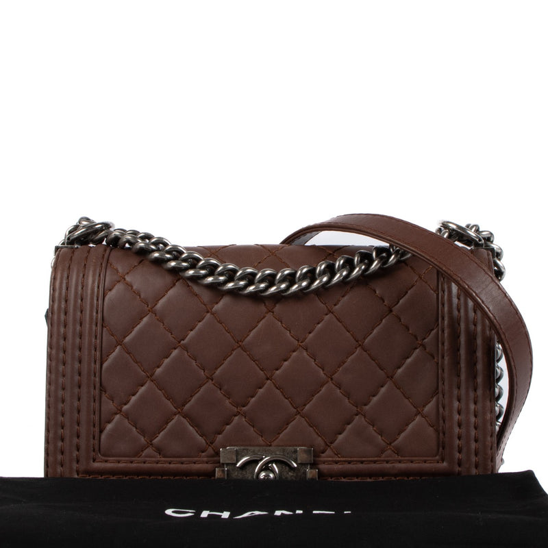 Authentic vintage Chanel Chestnut Calfskin Wild Stitch Medium Boy Bag on www.labellov.com